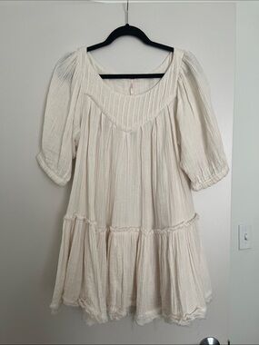 Free People Cream Gauzy Tiered Mini Dress
